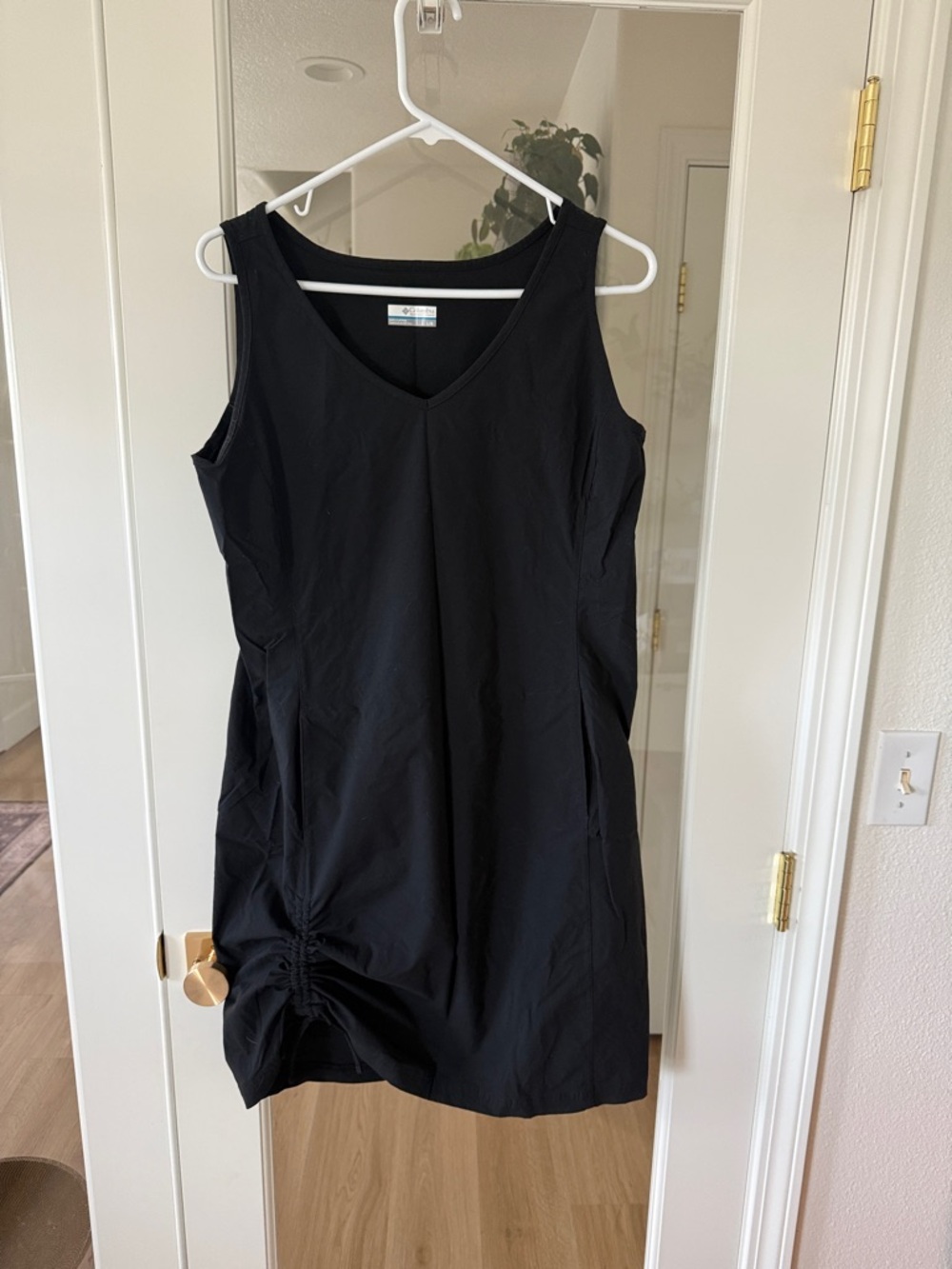 Columbia Sleeveless Black V-Neck Dress with Side Ruched Detail